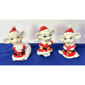 Vintage Lot Of 3 Santa Mouse & Tumbling Santa Clause Ceramic Set From Taiwan